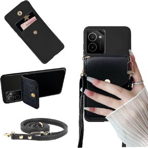 for HMD Vibe N159V Case, Nokia HMD Vibe TA-1590 Phone Case Wallet Back with Card Holder, PU Leather Case Crossbody Adjustable Detachable Lanyard Hands Free | Stand with Magnetic Closure -Black
