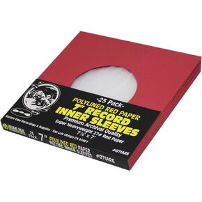 (25) Super Heavyweight Polylined Red Paper Inner Sleeves for 7" Records - Archival Quality, Acid-Free, Static-Free - Premium Protection - 07IARE