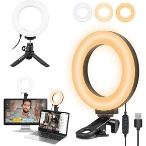 Video Conference Lighting Kit, 3200k-6500K Dimmable Led Ring Light Clip on Laptop Monitor for Webcam Lighting/Zoom Calls/Remote Working/Self Broadcasting and Live Streaming/YouTube Video/TikTok