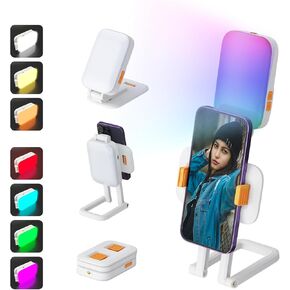 Portable Selfie Light 82 LED Phone Light 3 Light Modes and RGB Modes Rechargeable Light Foldable Phone Holder Light for Selfies, Vlog, TikTok, Video (with Folding Holder)