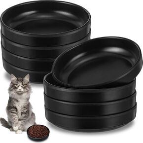Tioncy 8 Pieces Shallow Pet Dishes for Food and Water 5.3 Inch Whisker Fatigue Relief Pet Bowl Wide Puppy Food Black Wet Feeding Bowls for Stray Cats Puppy Kittens Ferrets