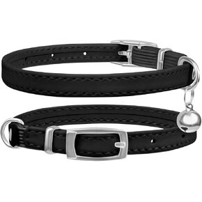 Cat Collar with Bells,Kitten Collar for Boy & Girl Leather cat Collar Breakaway with Safety Elastic Strap (Neck Fit 8"-11",Purple)