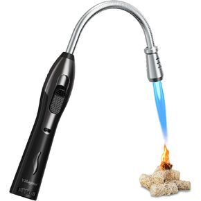 Butane Lighter Torch Long Lighter for Grill Fireplace, Refillable Lighter Windproof with Visual Fuel Window Flexible Extra Long Torch Lighter for Camping BBQ Candles (No Butane Included)