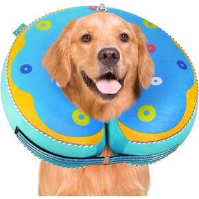 Inflatable Reflective Dog Cone Collar Alternative After Surgery,Dog Neck Donut,Recovery Soft Protective E Collar,Adjustable,for Small Medium and Large Dog Cats (Blue, M)