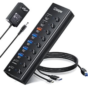 موزع USB يعمل بالطاقة، موزع intpw 9 منافذ USB 3.2/USB C مع 10 جيجابت في الثانية USB-A 3.2،2 USB-C 3.2،4 منافذ USB 3.0، 2 منفذ شحن سريع، مفاتيح فردية، محول طاقة 48 وات، محور USB من الألومنيوم يعمل بالكمبيوتر المحمول /كمبيوتر شخصي in Kuwait