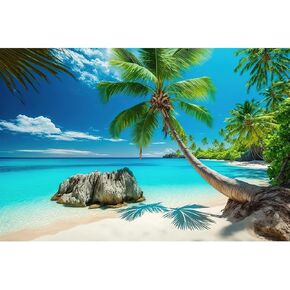 Aquarium Background Tropical Beach and Sea with Coconut Terrarium Backdrop Sunny Seabeach with Amazing Coastal Landscape Fish Tank Background Aquarium Wallpaper Poster Decor Vinyl 24x16in