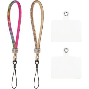 uxcell 2Pcs Universal Phone Lanyard, Detachable Wrist Strap Glitters with Phone Patches Luxury String Bling Phone Strap for DIY, Earbuds, Keychain, Coin Purse, Wallet, Gold Multicolor