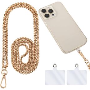 Metal Phone Chain Holder, Universal Phone Lanyard Cell Phone Crossbody Neck Strap Anti Theft Detachable Mobile Phone Wrist Strap with Tether Pads Compatible with Most Smartphones