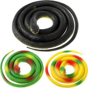 3 Pieces Large Rubber Snakes Realistic Fake Snakes Black Snake Toys for Garden Props to Keep Birds Away, Pranks, Halloween Decoration