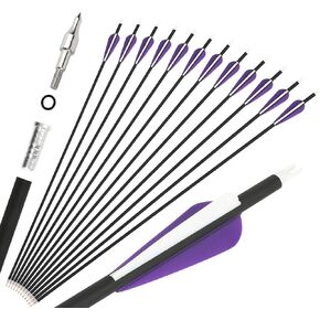 wolfman 31" Archery Carbon Arrows Hunting Arrows with 100 Grain Removable Tips 500 Spine for Archery Compound & Recurve & Traditional Bow Target Practice Shooting 6/12Pack (12, Purple)
