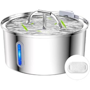 Stainless Steel Cat Water Fountain, 108oz/3.2L Water Fountains for Cats Indoor with Water Level Window, Easy Cleaning and Quiet Automatic Pet Water Dispenser Cat with 1 Replacement Filter