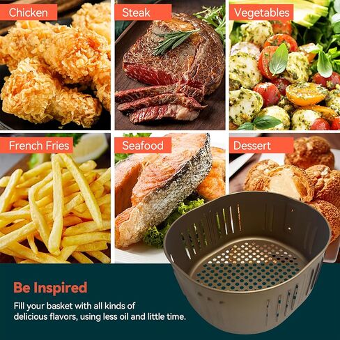 Air Fryer Basket Replacement for Power XL Air Fryer, Gowise USA 5.8QT Air Fryer Accessories, DASH Air Fryer Replacement Parts, Non-Stick, Dishwasher Safe, Black in Saudi Arabia