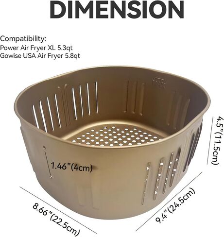 Air Fryer Basket Replacement for Power XL Air Fryer, Gowise USA 5.8QT Air Fryer Accessories, DASH Air Fryer Replacement Parts, Non-Stick, Dishwasher Safe, Black in Saudi Arabia