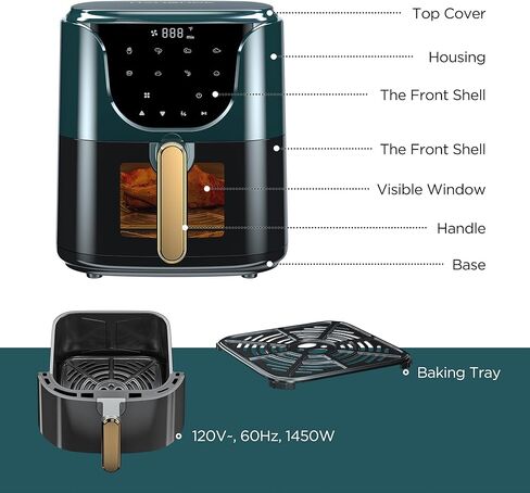 HAUSHOF 5.8 QT Air Fryer Small Oven, Digital Oil-Less Cooker Airfryer, 8 Presets Cooking Functions, Roast, Bake, Reheat, Cook Quikly with Nonstick Tray, Black in Saudi Arabia