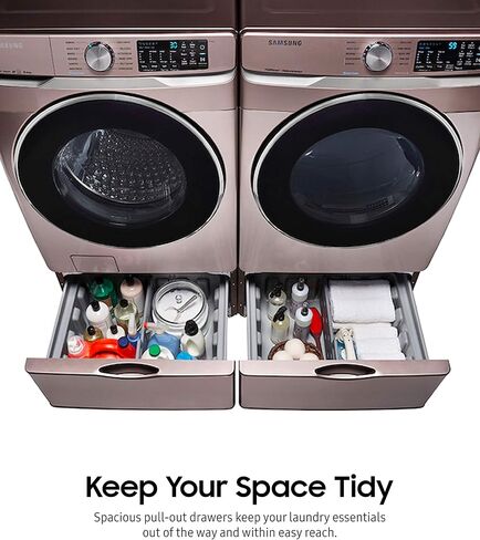 SAMSUNG 27-Inch Washer Dryer Pedestal Stand w/ Pull Out Laundry Storage Drawer, Stainless Steel, WE402NV/A3, Brushed Black in Saudi Arabia
