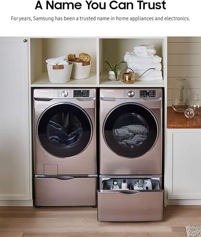 SAMSUNG 27-Inch Washer Dryer Pedestal Stand w/ Pull Out Laundry Storage Drawer, Stainless Steel, WE402NV/A3, Brushed Black in Saudi Arabia
