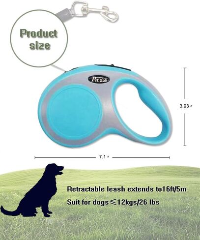 New Retractable Dog Leash (Cord), Ergonomic, Durable and Tangle Free Pet Walking Leash for Dogs Up to 26 lbs, 16 ft(Black) in Kuwait