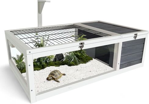 Wooden Tortoise Habitat, Tortoise Enclosure with 2 Leak Proof Trays, Large Turtle Habitat with Openable Lids, Tortoise House Indoor Outdoor for Tortoise, Bearded Dragon, Hamster in Saudi Arabia