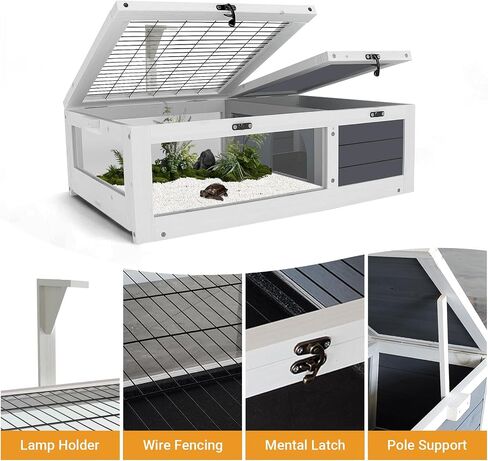 Wooden Tortoise Habitat, Tortoise Enclosure with 2 Leak Proof Trays, Large Turtle Habitat with Openable Lids, Tortoise House Indoor Outdoor for Tortoise, Bearded Dragon, Hamster in Saudi Arabia