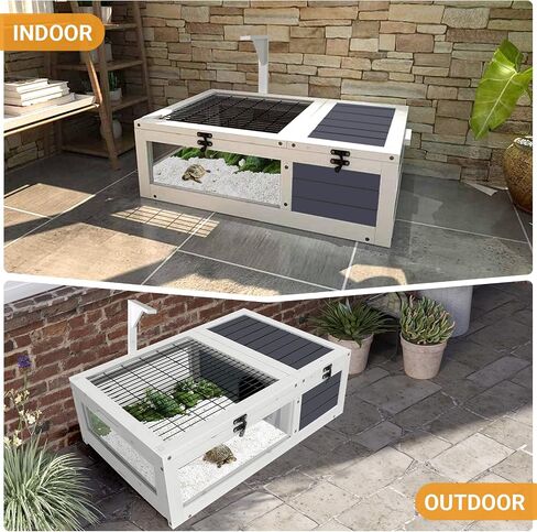 Wooden Tortoise Habitat, Tortoise Enclosure with 2 Leak Proof Trays, Large Turtle Habitat with Openable Lids, Tortoise House Indoor Outdoor for Tortoise, Bearded Dragon, Hamster in Saudi Arabia