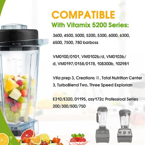 قطع غيار الخلاط لملحقات فيتاميكس، وعاء وعاء الخلاط بسعة 64oz متوافق مع Vitamix 5200 5000 6500 7500 750 Classic Explorian Vita-Prep vm0101 vm0102 vm0103 vm0197 E310 in Saudi Arabia