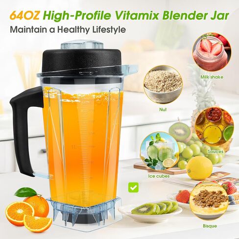 قطع غيار الخلاط لملحقات فيتاميكس، وعاء وعاء الخلاط بسعة 64oz متوافق مع Vitamix 5200 5000 6500 7500 750 Classic Explorian Vita-Prep vm0101 vm0102 vm0103 vm0197 E310 in Saudi Arabia