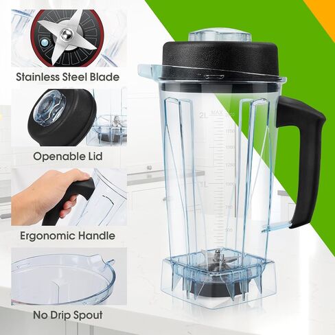 قطع غيار الخلاط لملحقات فيتاميكس، وعاء وعاء الخلاط بسعة 64oz متوافق مع Vitamix 5200 5000 6500 7500 750 Classic Explorian Vita-Prep vm0101 vm0102 vm0103 vm0197 E310 in Saudi Arabia