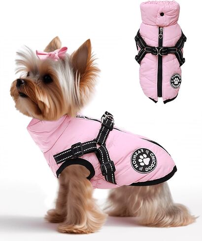 Dog Winter Jackets for Small Dogs, Dog Cold Weather Coat with Built in Harness Hole, Fleece Dog Clothes Reflective & Water Resistant with Zipper on Back Pink M in Saudi Arabia
