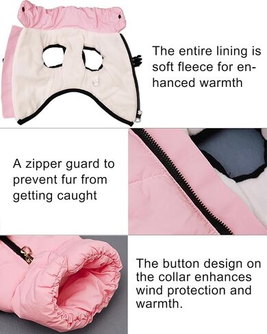 Dog Winter Jackets for Small Dogs, Dog Cold Weather Coat with Built in Harness Hole, Fleece Dog Clothes Reflective & Water Resistant with Zipper on Back Pink M in Saudi Arabia