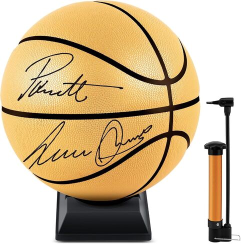 Hiboom Autograph Football with Acrylic Display Stand Air Pump Blank Gold Football for Trophy Anniversary High School College Coaching Gift Award Championship Party in Saudi Arabia