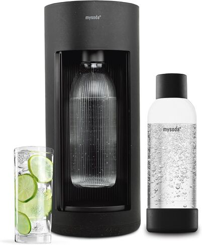 New Mysoda Glassy Design Sparkling Water Maker With 1L Glass & Plastic bottle - Silent Nordic Design Soda Maker Featuring A Sliding Door Opening - No Cylinder Included - Colour Black in Saudi Arabia
