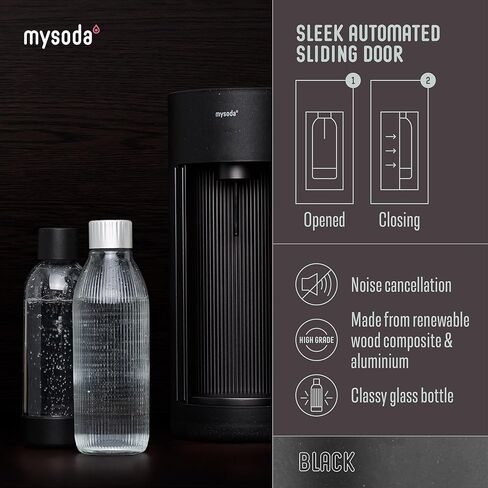 New Mysoda Glassy Design Sparkling Water Maker With 1L Glass & Plastic bottle - Silent Nordic Design Soda Maker Featuring A Sliding Door Opening - No Cylinder Included - Colour Black in Saudi Arabia
