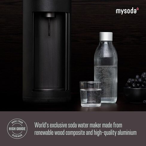 New Mysoda Glassy Design Sparkling Water Maker With 1L Glass & Plastic bottle - Silent Nordic Design Soda Maker Featuring A Sliding Door Opening - No Cylinder Included - Colour Black in Saudi Arabia