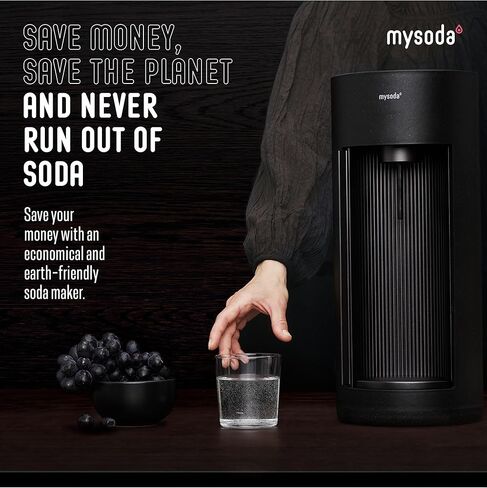 New Mysoda Glassy Design Sparkling Water Maker With 1L Glass & Plastic bottle - Silent Nordic Design Soda Maker Featuring A Sliding Door Opening - No Cylinder Included - Colour Black in Saudi Arabia