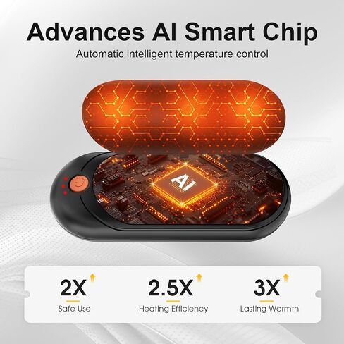 AI Hand Warmers Rechargeable 2 Pack with Charging Case, 14000mAh Electric Hand Warmers, AI Smart Chips Safe Heat, Gifts for Christmas, Outdoor, Golf, Hunting, Camping Accessories - Black in Saudi Arabia