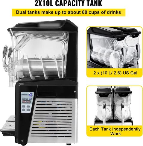 VBENLEM 110V Slushy Machine 20L وعاء مزدوج مارجريتا صانع المشروبات المجمدة 900W أوضاع التنظيف التلقائي ليلا ونهارا لمحلات السوبر ماركت والمقاهي والمطاعم وحانات الوجبات الخفيفة للاستخدام التجاري in Saudi Arabia