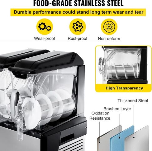 VBENLEM 110V Slushy Machine 20L وعاء مزدوج مارجريتا صانع المشروبات المجمدة 900W أوضاع التنظيف التلقائي ليلا ونهارا لمحلات السوبر ماركت والمقاهي والمطاعم وحانات الوجبات الخفيفة للاستخدام التجاري in Saudi Arabia