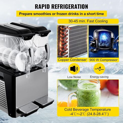 VBENLEM 110V Slushy Machine 20L وعاء مزدوج مارجريتا صانع المشروبات المجمدة 900W أوضاع التنظيف التلقائي ليلا ونهارا لمحلات السوبر ماركت والمقاهي والمطاعم وحانات الوجبات الخفيفة للاستخدام التجاري in Saudi Arabia
