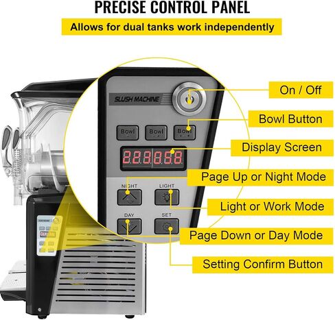 VBENLEM 110V Slushy Machine 20L وعاء مزدوج مارجريتا صانع المشروبات المجمدة 900W أوضاع التنظيف التلقائي ليلا ونهارا لمحلات السوبر ماركت والمقاهي والمطاعم وحانات الوجبات الخفيفة للاستخدام التجاري in Saudi Arabia