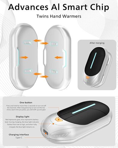 LINFOX Hand Warmer Rechargeable 2 Pack,6000mAh Portable Electric Hand Heater,20Hrs Heated AI Smart Chips, Tech Gifts for Men,Pocket Hand Warmers for Outdoor, Raynauds in Saudi Arabia