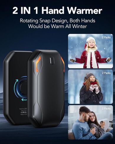 Hand Warmers Rechargeable, 2 Pack Reusable Handwarmers 4000mAh Hot Hands 10Hrs Long Lasting, 3 Heat Levels Electric Hand Warmer, Portable Pocket Heater Outdoor Activities, Winter Gift Women Men Kids in Saudi Arabia