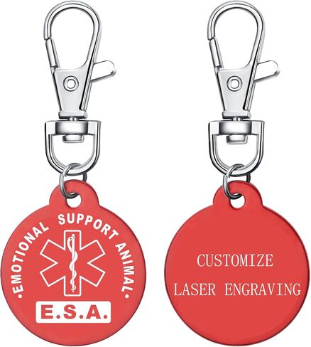 Emotional Support Animal Id Tag, ESA Dog Tag Keychain Metal pet Keychain with Laser Engraving Red Light Suitable for Dog Collar Cloth in Kuwait