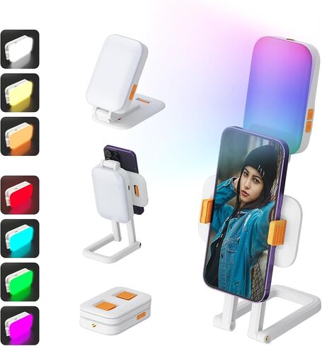 Portable Selfie Light 82 LED Phone Light 3 Light Modes and RGB Modes Rechargeable Light Foldable Phone Holder Light for Selfies, Vlog, TikTok, Video (with Folding Holder) in Saudi Arabia
