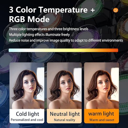 Portable Selfie Light 82 LED Phone Light 3 Light Modes and RGB Modes Rechargeable Light Foldable Phone Holder Light for Selfies, Vlog, TikTok, Video (with Folding Holder) in Saudi Arabia
