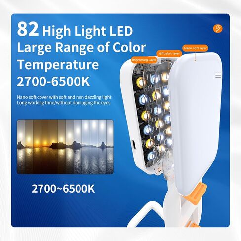 Portable Selfie Light 82 LED Phone Light 3 Light Modes and RGB Modes Rechargeable Light Foldable Phone Holder Light for Selfies, Vlog, TikTok, Video (with Folding Holder) in Saudi Arabia