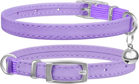 Cat Collar with Bells,Kitten Collar for Boy & Girl Leather cat Collar Breakaway with Safety Elastic Strap (Neck Fit 8"-11",Purple) in Saudi Arabia