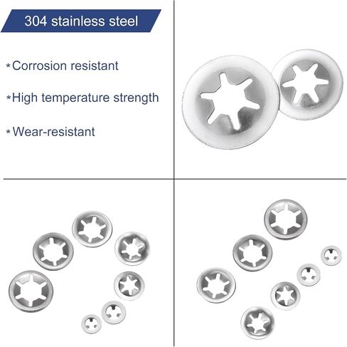 uxcell 200pcs Internal Tooth Star Lock Washers Set M2 M2.5 M3 M4 M5 Quick Speed Locking Washers, 304 Stainless Steel Starlock Push Nuts in Saudi Arabia