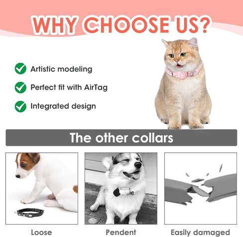 2Pcs Airtag Cat Collar, Pink Breakaway Luminous Cat Collar and Heart Quick Release Safe Buckle Collar, Adjustable Lightweight Kitten Collar, Hidden GPS Tracker Holder for Cats, Kittens(9.4-15.7") in Saudi Arabia