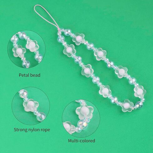 2 PCS Phone Charms Strap,Phone Bracelet Strap,Beaded Phone Charm,White Crystal Butterfly Pearl Wrist Lanyard,Purple Flower Crystal Phone Bracelet for Women's Phone Key Charms, 20CM, Pink in Saudi Arabia