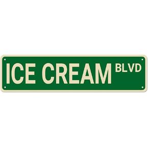 Ice Cream BLVD Street Sign, Ice Cream Sign Ice Cream Decor Ice Cream Lover Gift, Funny Wall Decor for Home/Garden/Kitchen, Quality Metal Signs 16x4 Inch